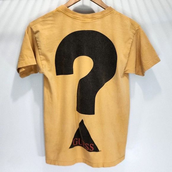 GUESS Vintage Question Mark Shirt Tan Black USA Made Georges Marciand Size Large - Picture 3 of 5